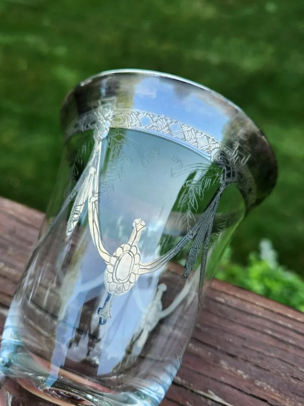 Pair Arte Italica Silver Overlay Laurel Wreath Bowtie Wine Water Goblet Glass 6